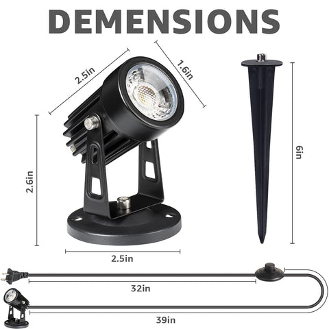 Sunvie LED spot light includes base and stake for ground or surface setup