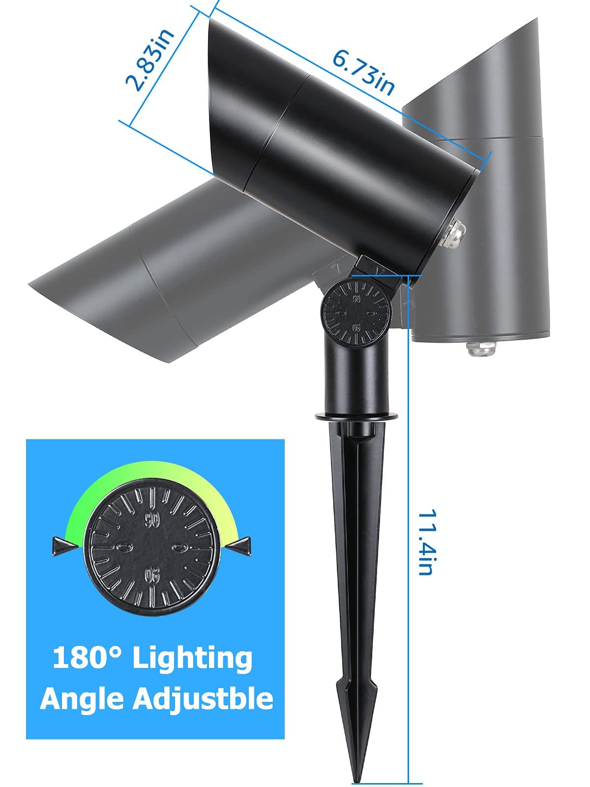 SUNVIE metal-body spotlight; rugged construction for year-round outdoor use.