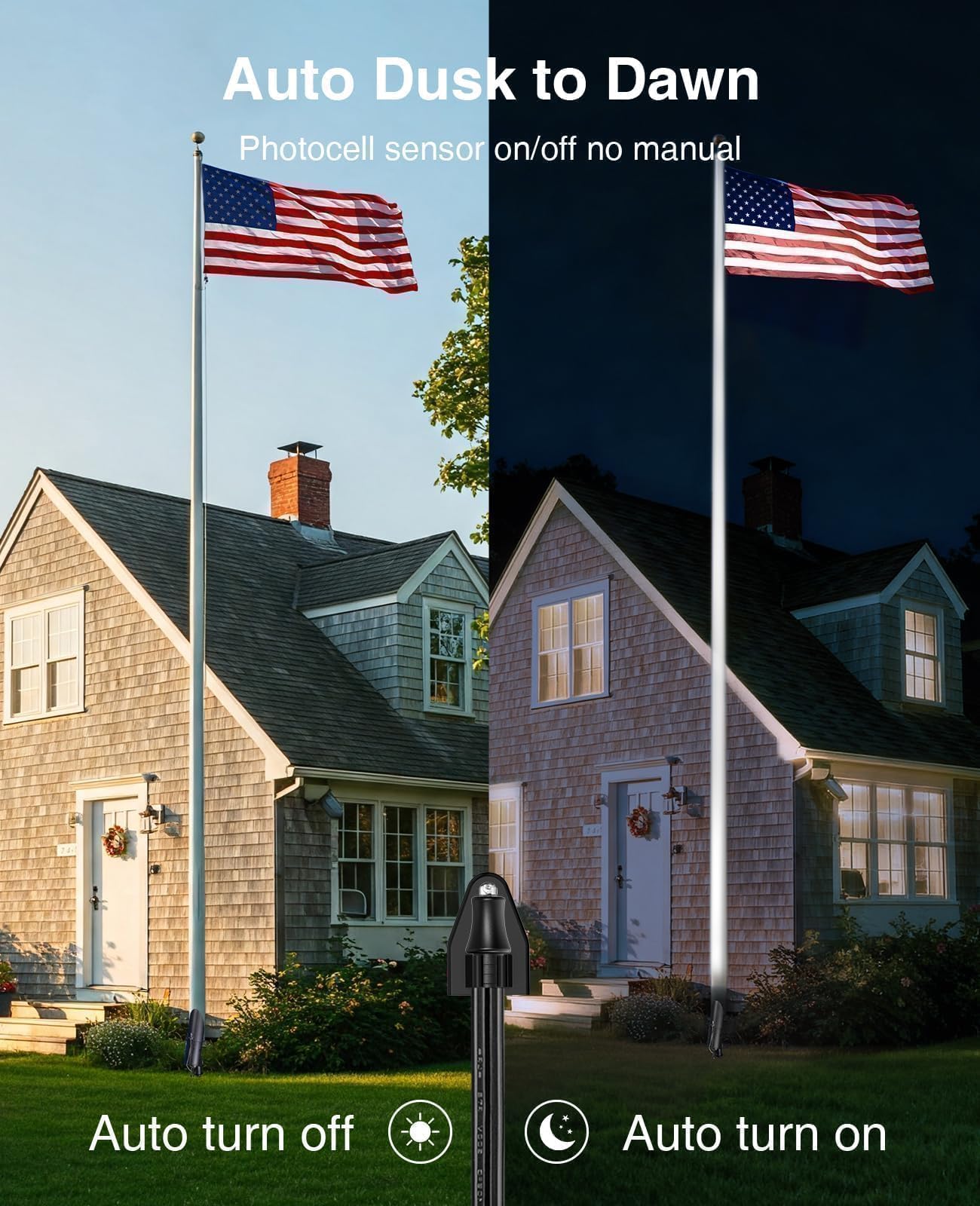 SUNVIE precise-beam angle spotlight focusing on the flag.
