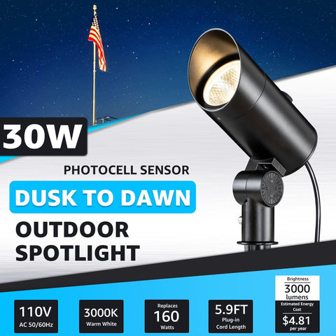 SUNVIE outdoor LED spotlight brightens palm trees and garden edges.