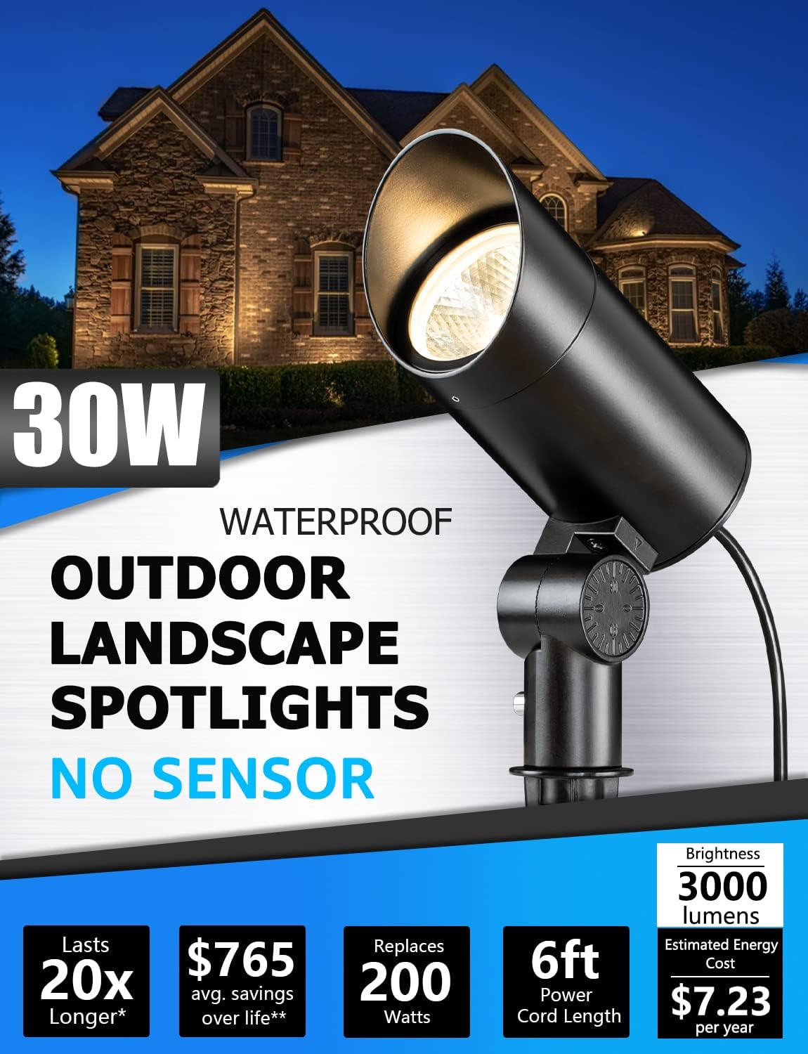 SUNVIE outdoor-led spotlight IP65; weatherproof lighting for yard and garden.