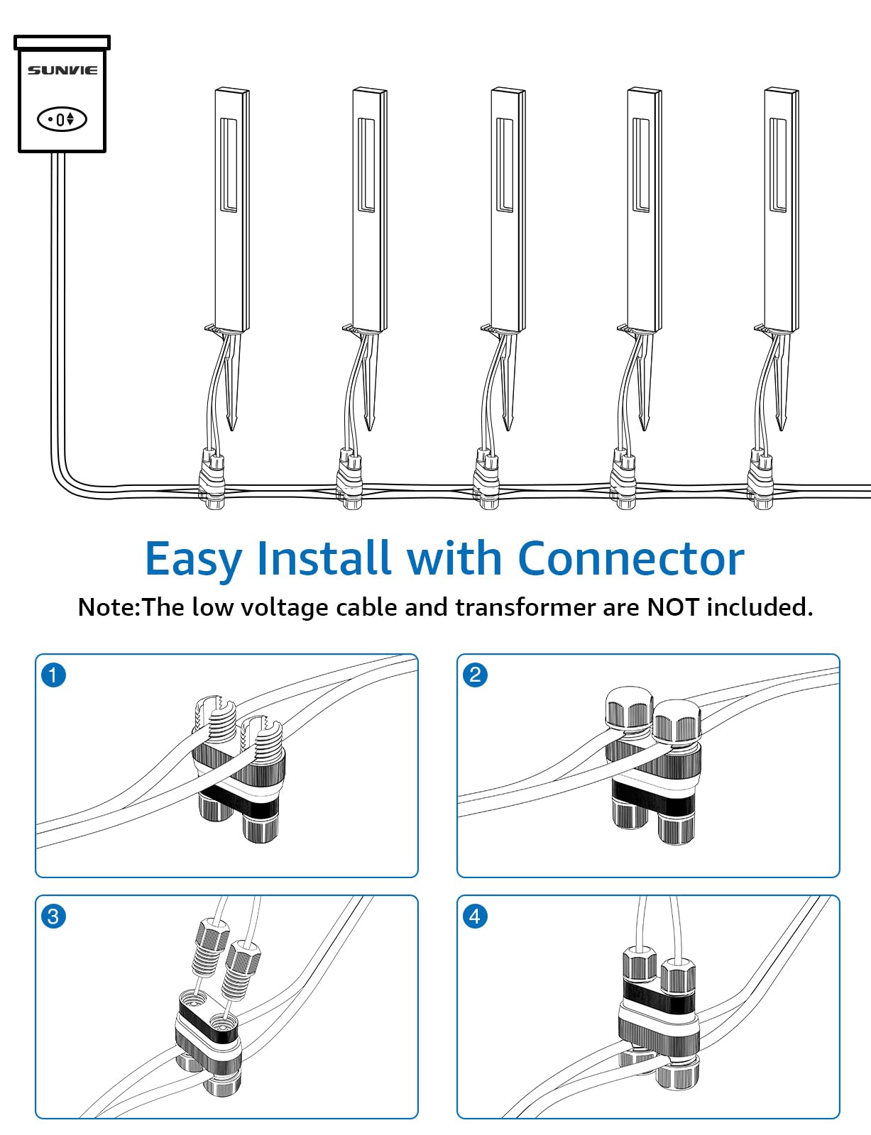 SUNVIE quick-install pathway light with stake and connectors