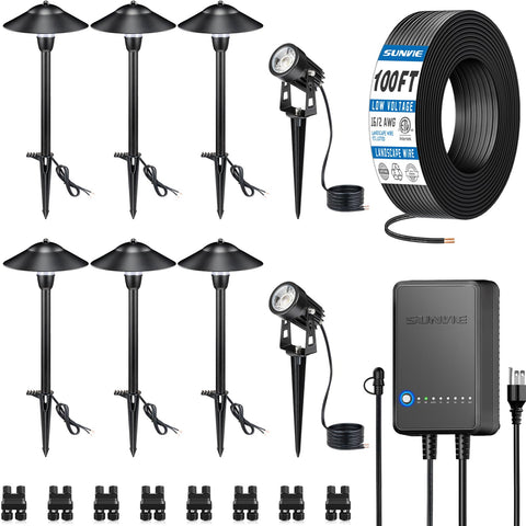 SUNVIE 60W transformer powers outdoor lighting with dusk-to-dawn control.