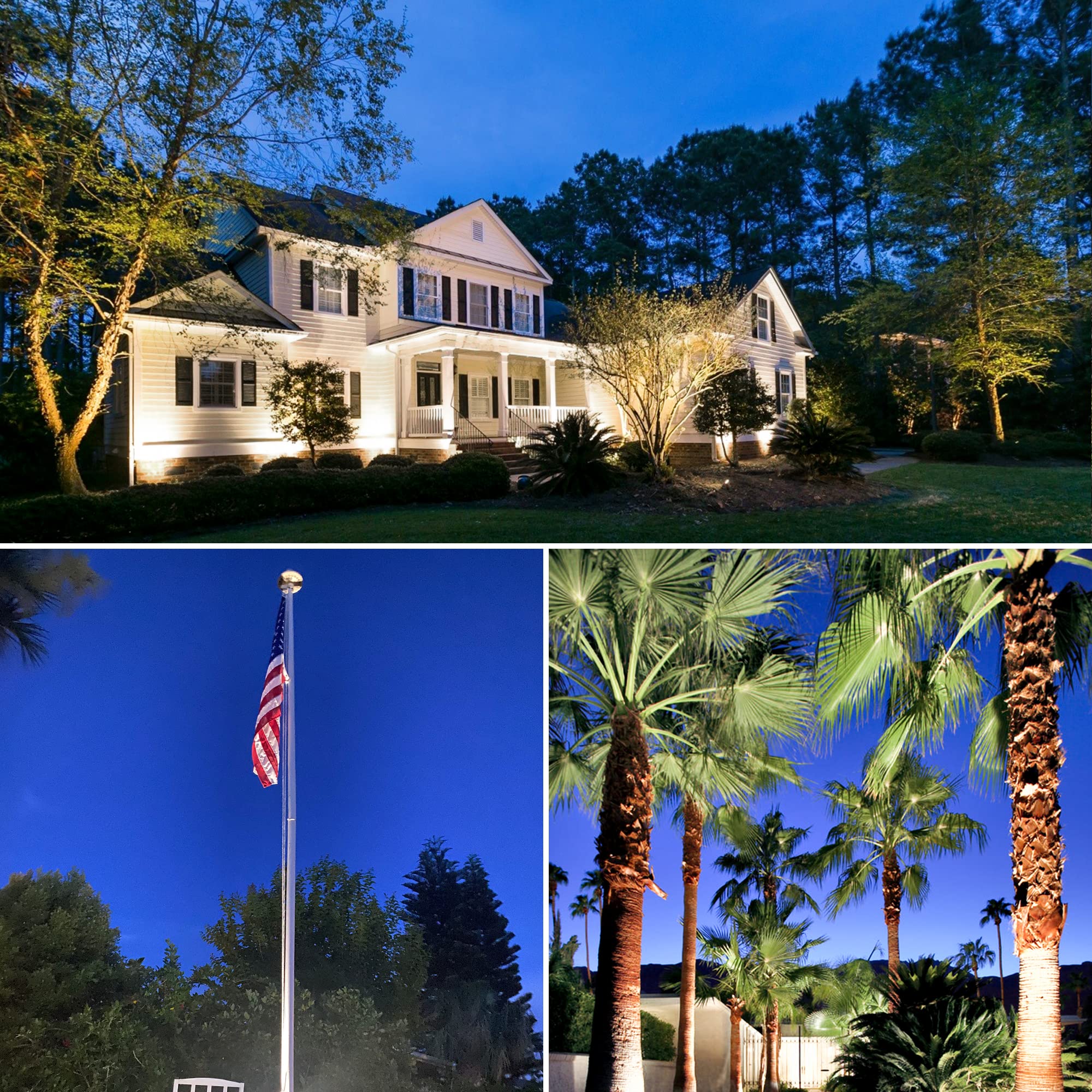 Sunvie tree spotlight highlights landscape features with adjustable focus.