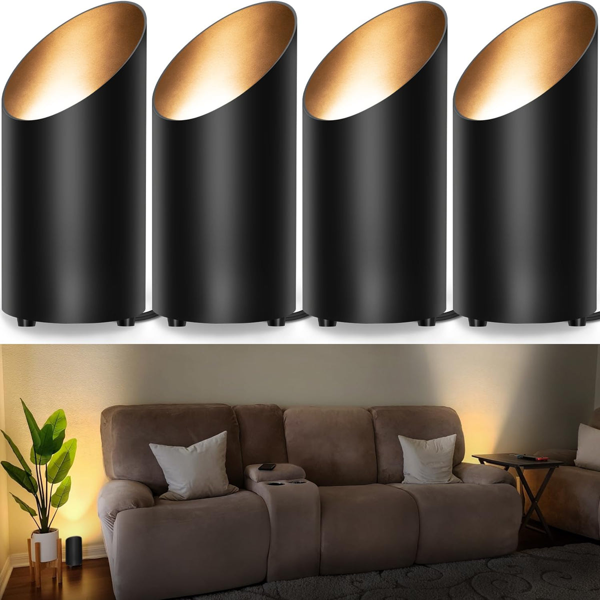SUNVIE 4-pack up lights on floor create warm ambient lighting for living room