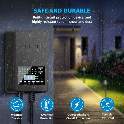 SUNVIE weatherproof transformer withstands rain and snow for outdoor lighting.