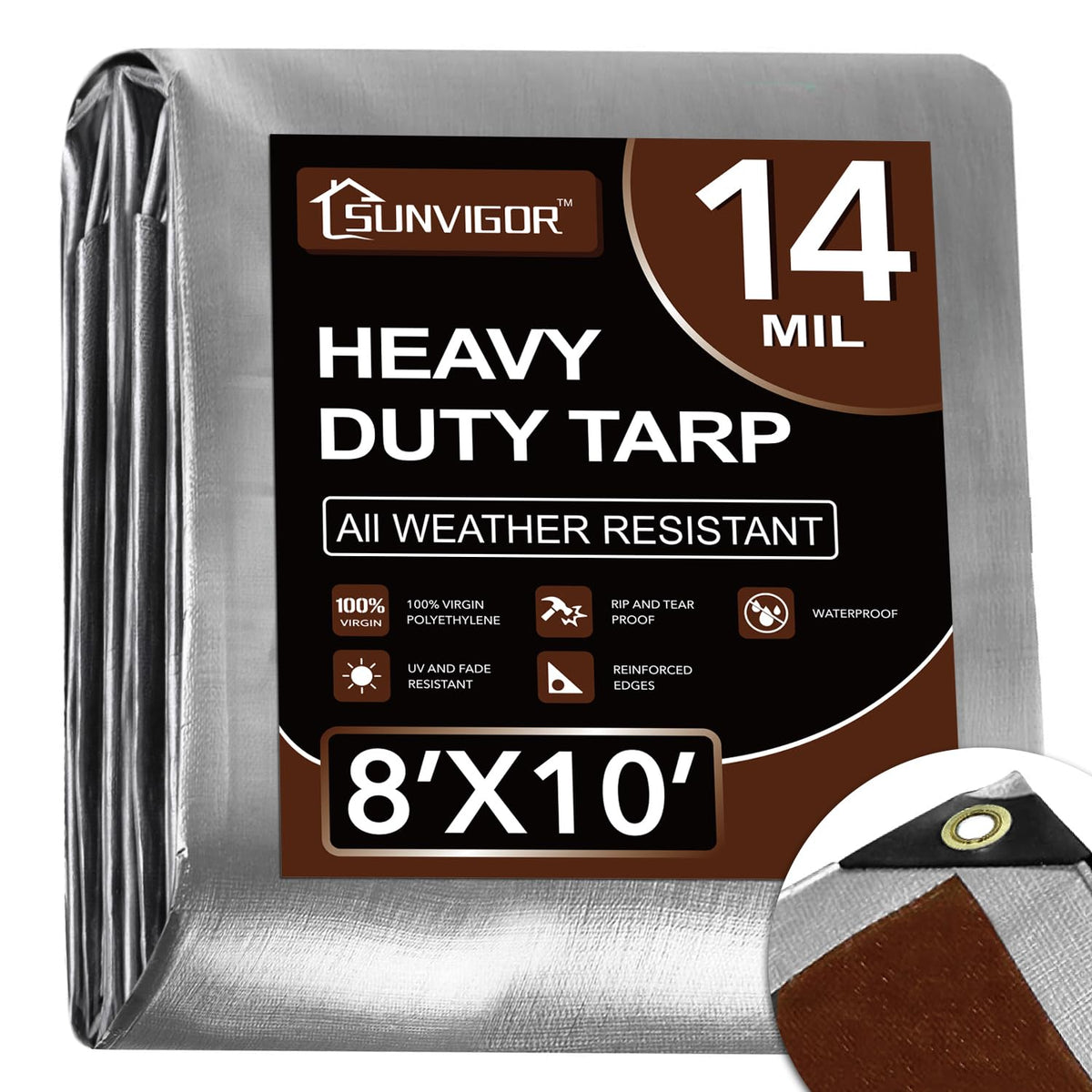 Sunvigor tarp 8x10ft heavy-duty 14mil cover provides durable outdoor protection