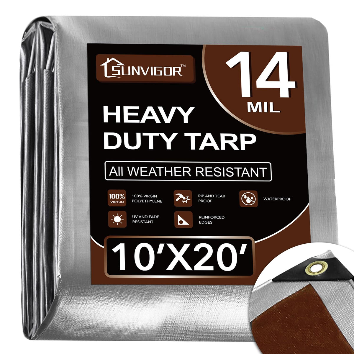 Sunvigor tarp front view 10x20 shows rugged waterproof protection for outdoor spaces.