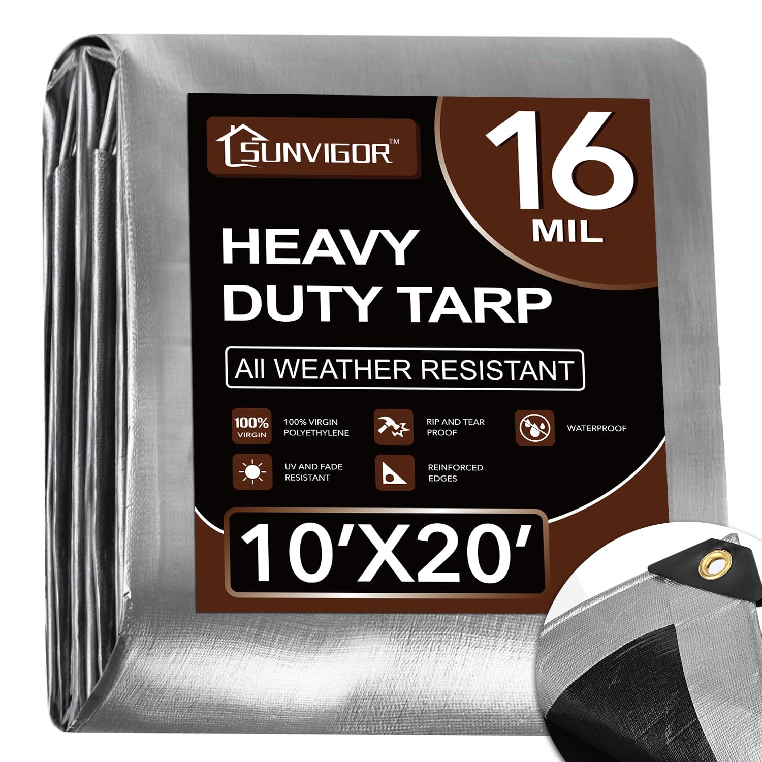Sunvigor tarp waterproof 10x20ft provides durable rain protection for outdoor equipment.
