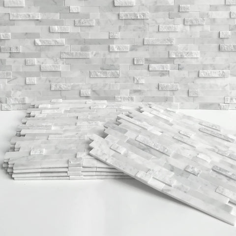 Sunwings 5-sheet mosaic natural 3D stone tiles bathroom wall close-up for a spa-like vibe.