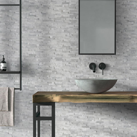 Sunwings mosaic tiles color-mixed gray tones enhance any modern kitchen.