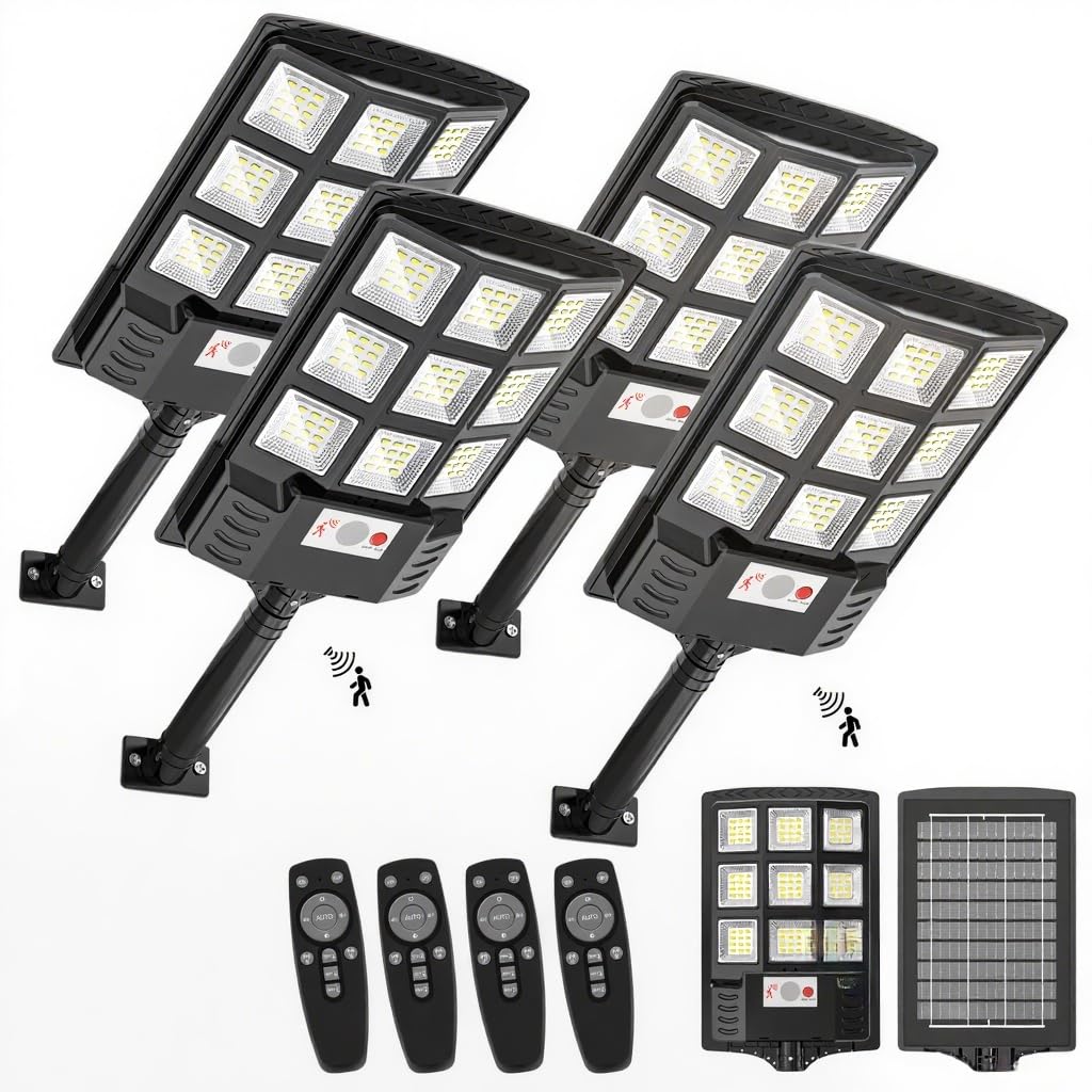 Sunwish solar street light with 108 LEDs provides bright, wide-area illumination.