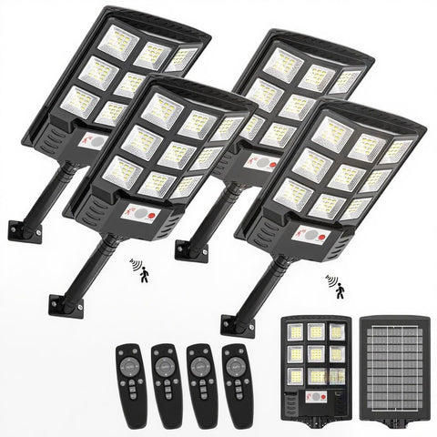 Sunwish solar street light with 108 LEDs provides bright, wide-area illumination.