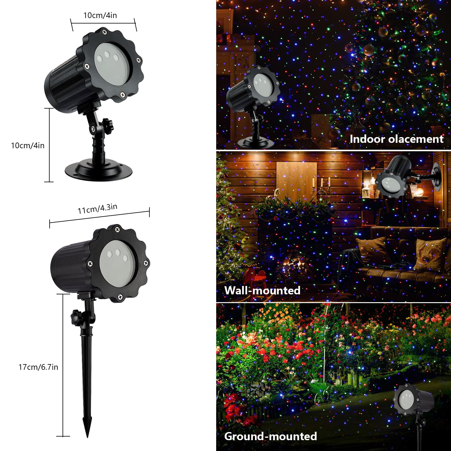 SUNYAO 16.4 ft cord and stake enable flexible indoor or outdoor mounting.