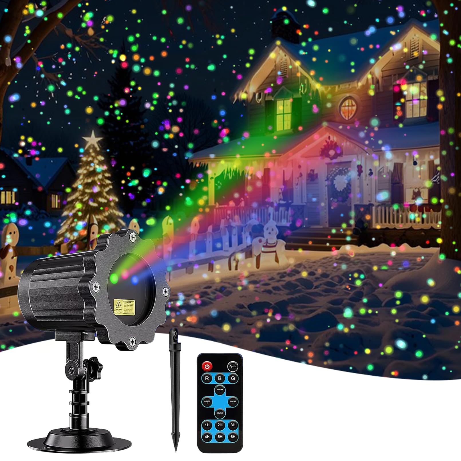 SUNYAO Laser Christmas Lights with RGB firefly effect for festive indoor decor.