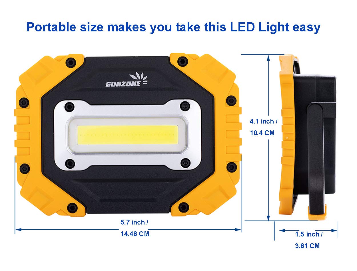 Sunzone LED work light camping usage showcases portable outdoor brightness.