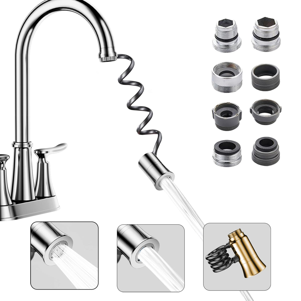 SUPAFA metal faucet sprayer attachment with extended hose for deep sink cleaning