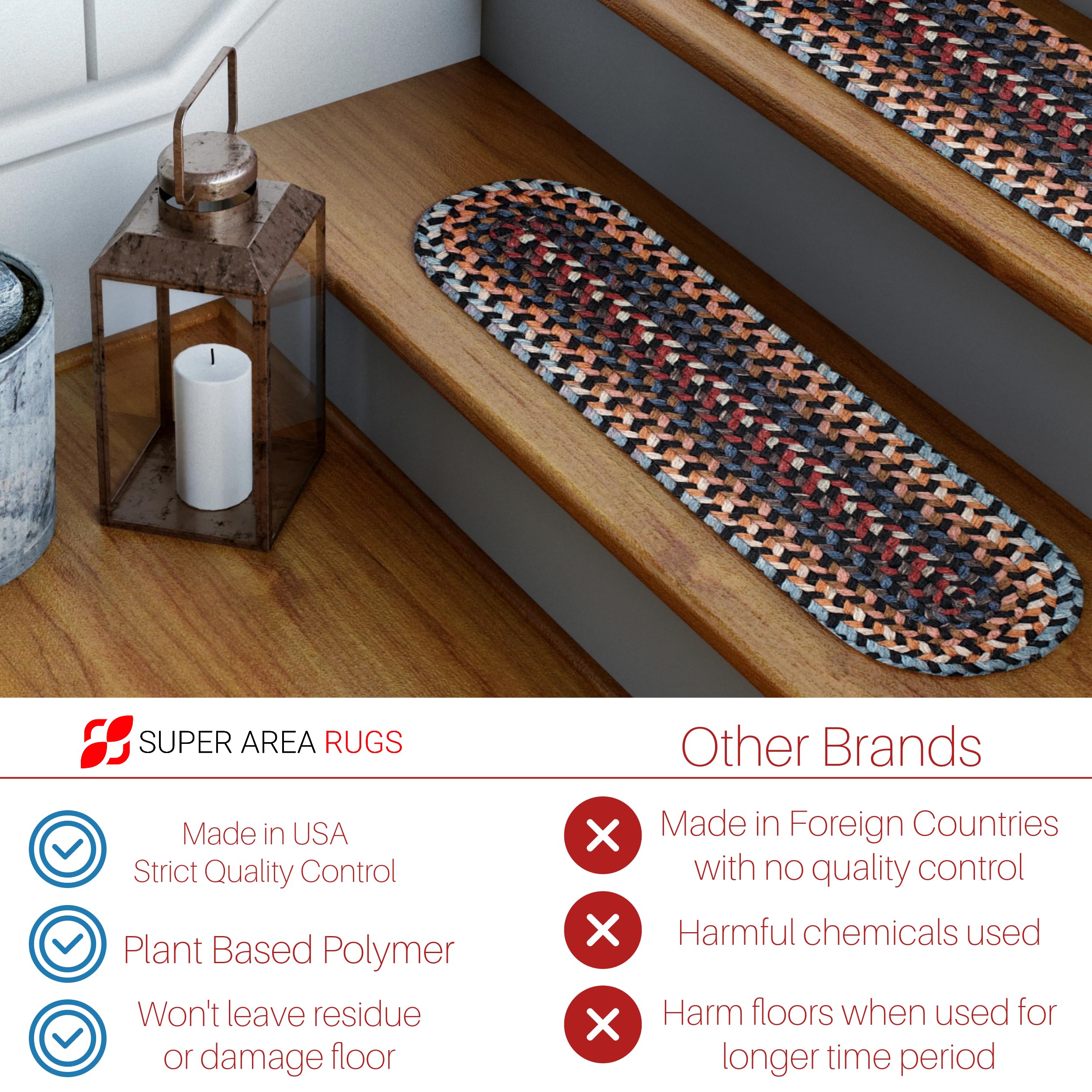 Super Area Rugs anti-slip tape on stairs provides better daily stability.