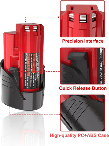 SupeRakita M12 12V battery charger compatibility for quick swaps.