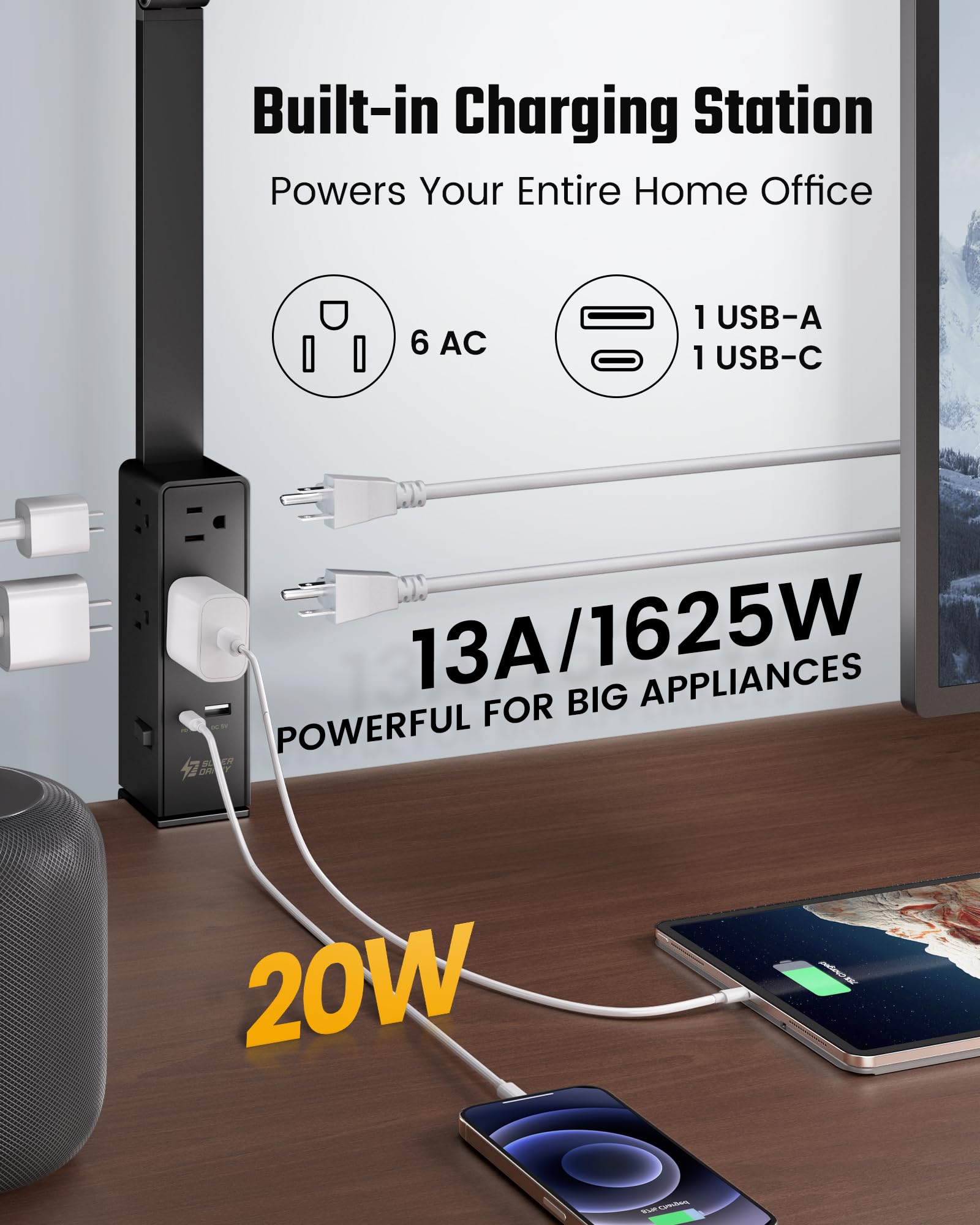 SUPERDANNY desk lamp power strip offers convenient outlets at your workstation