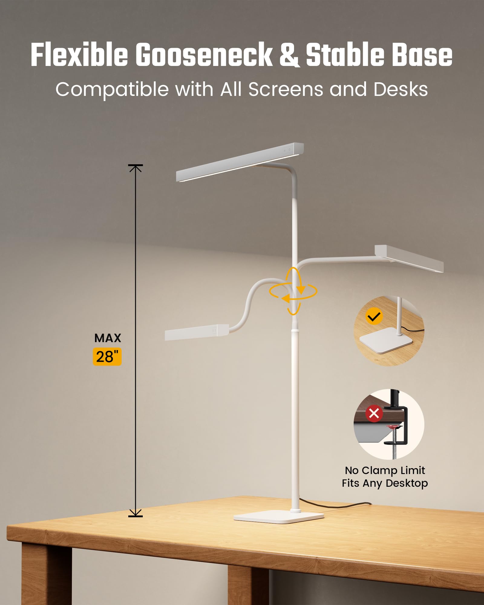 SUPERDANNY LED Desk Lamp height-adjustable gooseneck adapts to any monitor setup.