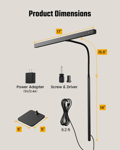 Sturdy 5x5 inch metal base keeps the lamp steady on desks.
