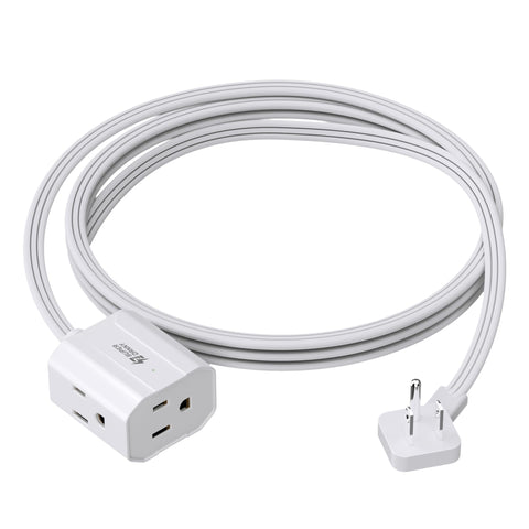 SUPERDANNY mini power strip with three outlets on three sides for clutter-free power access.