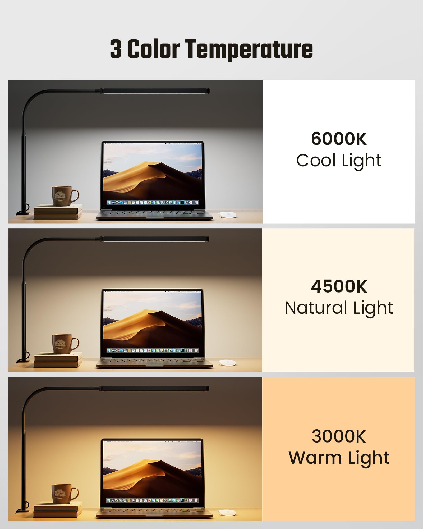SUPERDANNY three color temps for warm, natural, and cool light.