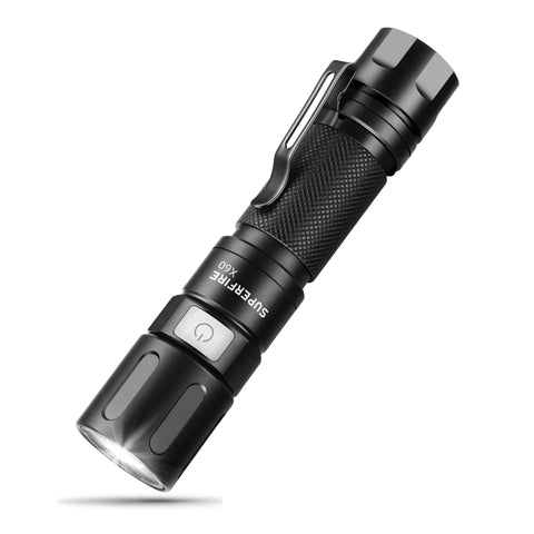 SuperFire 1000-Lumen tactical flashlight with a compact daily carry design.