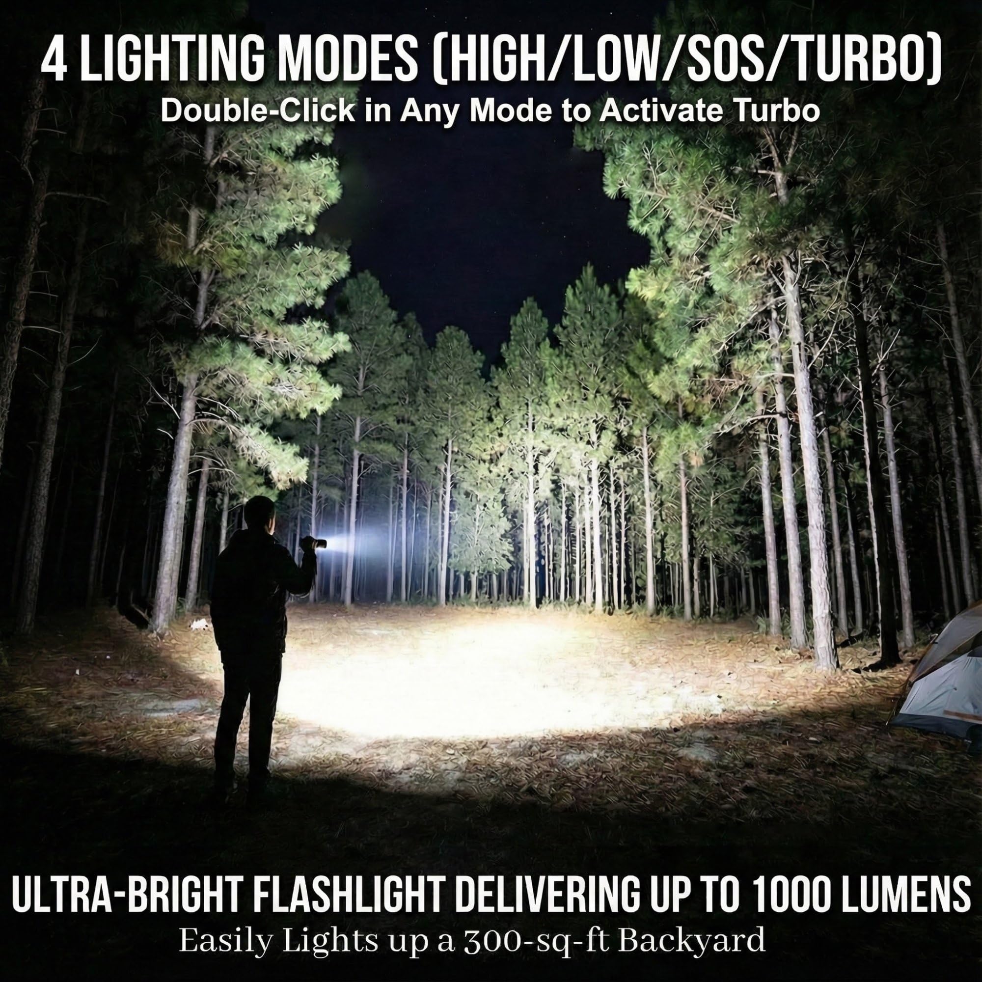SuperFire zoomable beam for flexible flood and spot lighting outdoors.