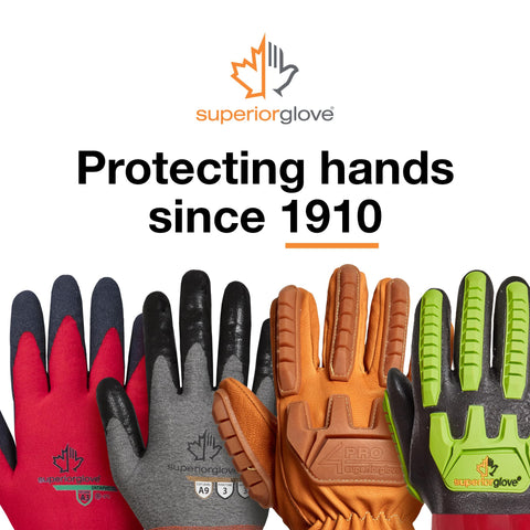 Superior Glove Endura Cut Water-Resistant Leather Glove in use on a job site.