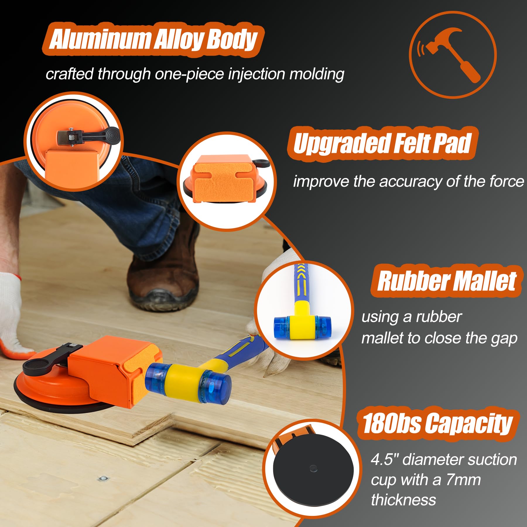 Superjackwang Floor Gap Fixer rubber-mallet-hammer delivers controlled strikes without floor damage.