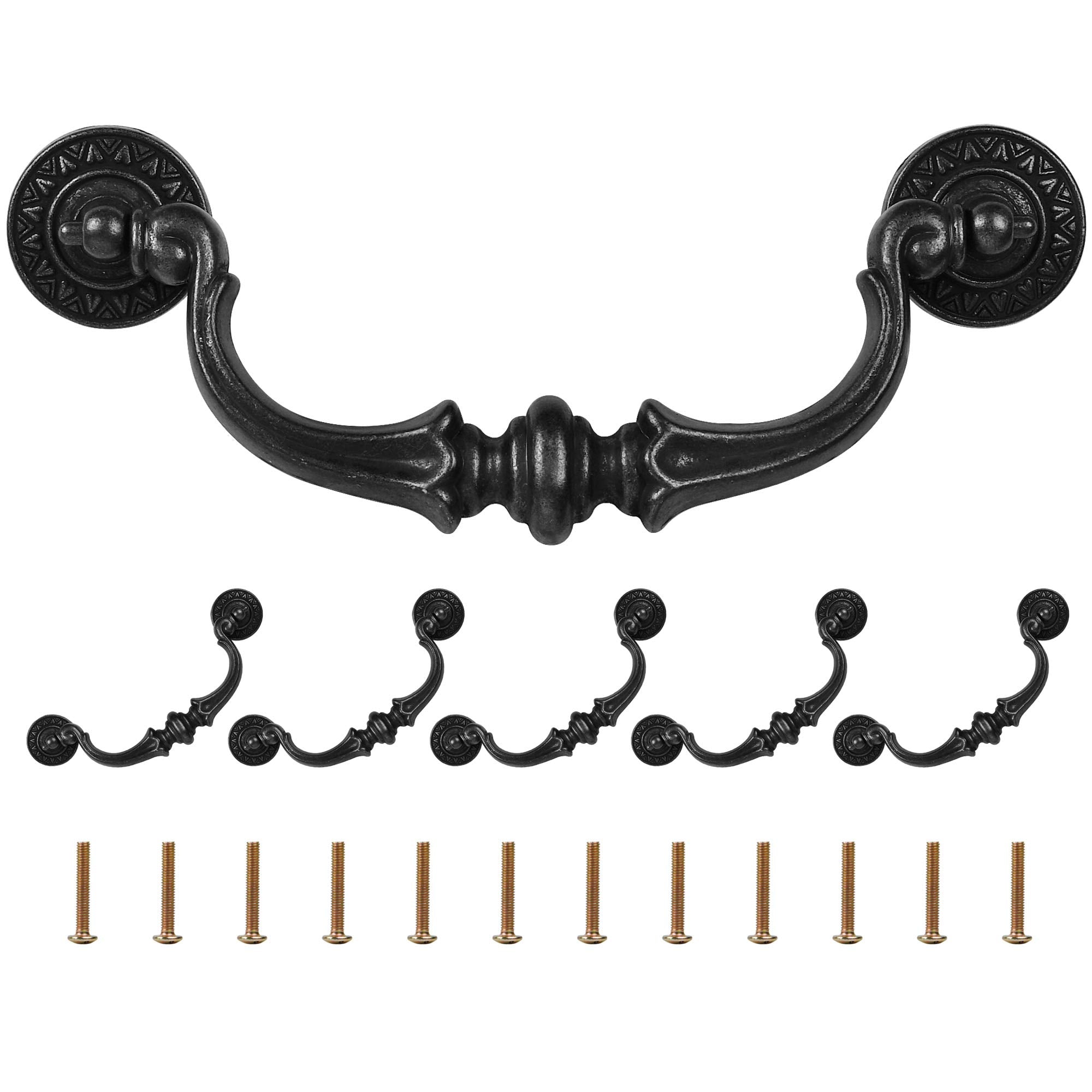 Supkiir 6-pack vintage black drawer pulls for cabinets, durable zinc alloy.