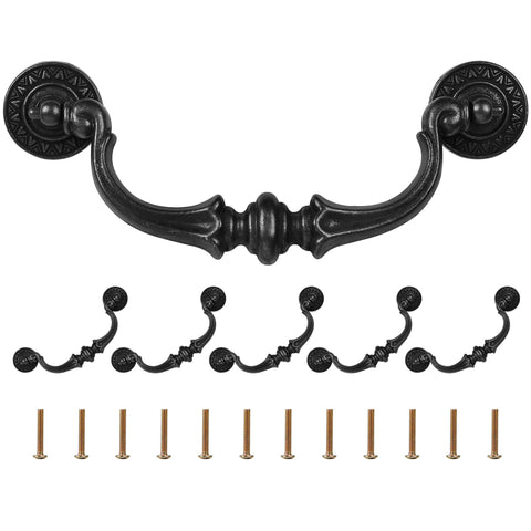 Supkiir 6-pack vintage black drawer pulls for cabinets, durable zinc alloy.