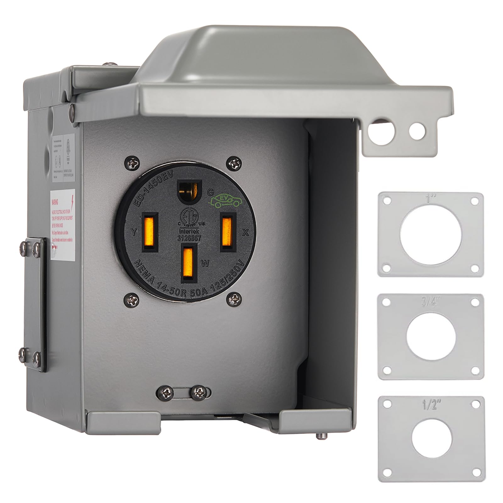 Suplevel 50A EV outlet box front view for reliable outdoors charging