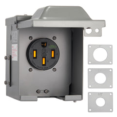 Suplevel 50A EV outlet box front view for reliable outdoors charging
