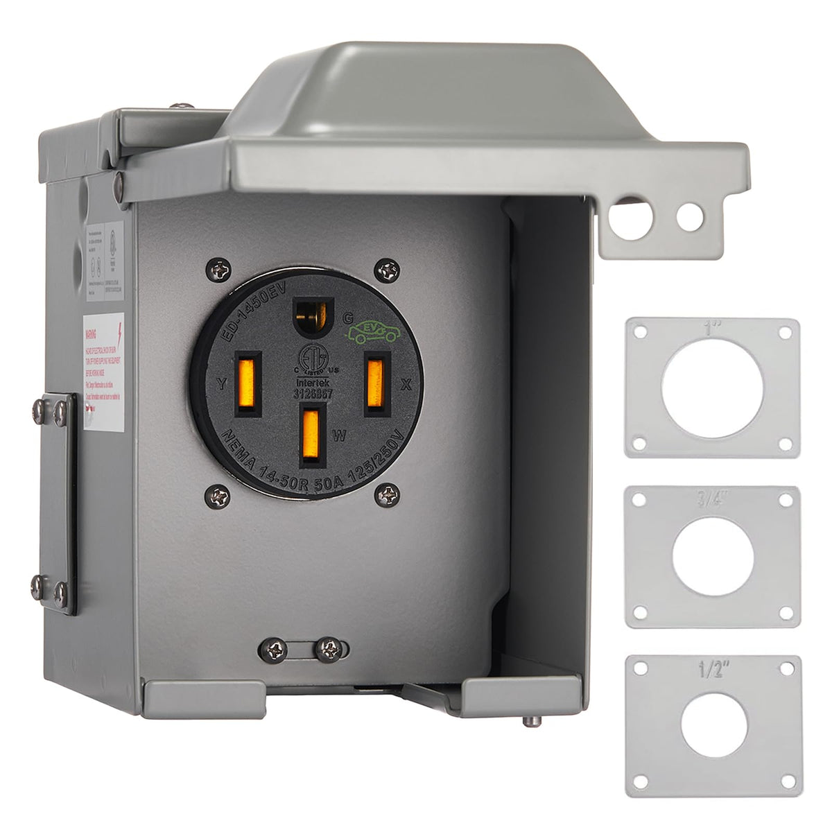 Suplevel 50A EV outlet box front view for reliable outdoors charging