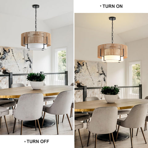 SupMaka bedroom soft lighting from the rattan chandelier enhances relaxation