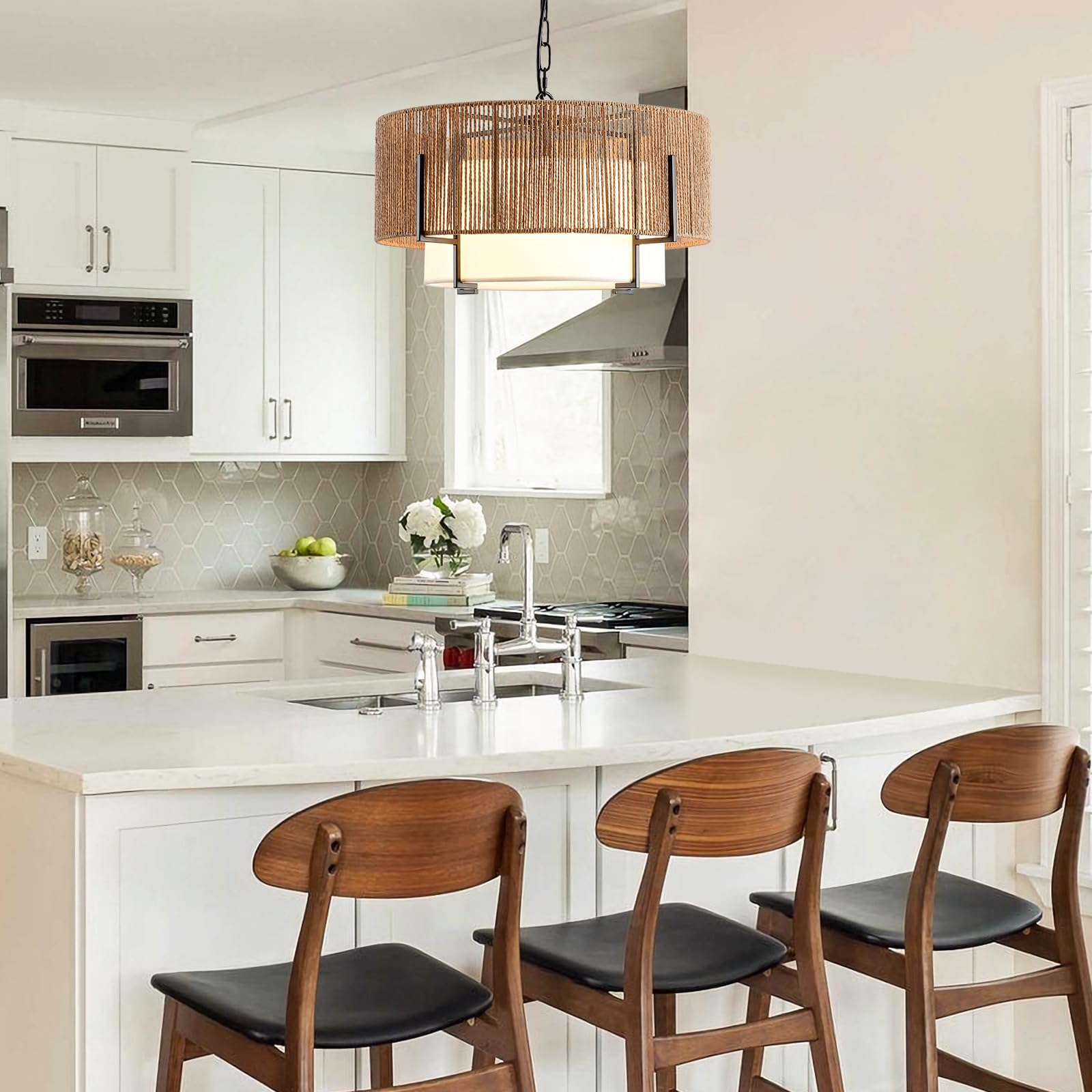 SupMaka fabric shade texture adds soft ambient glow to any dining or living space