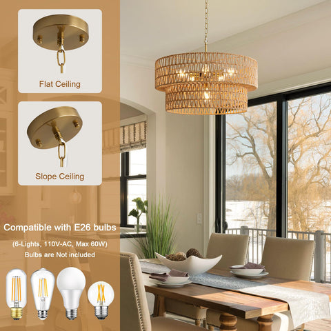 SupMaka rattan shade detail with 2-tier design and ambient shadows