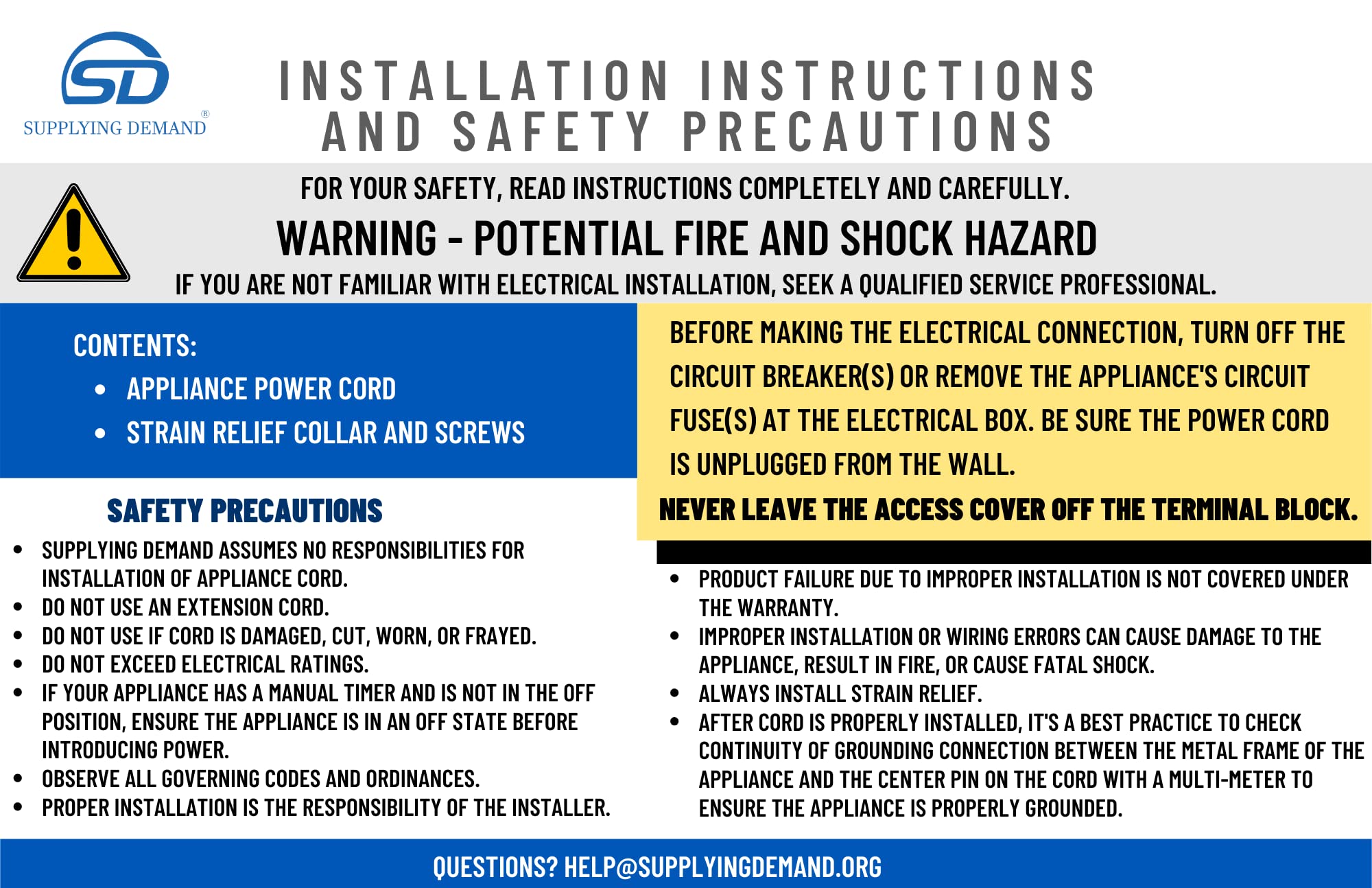 Supplying Demand safety note about disconnecting before servicing