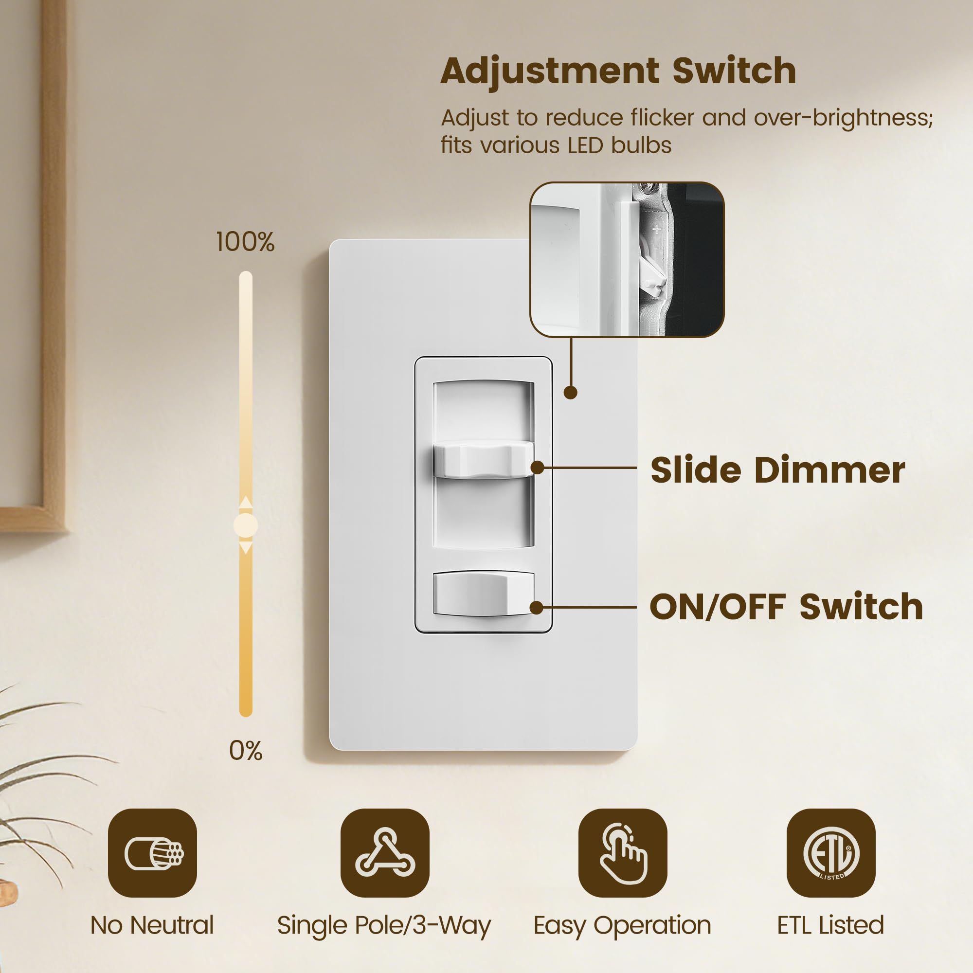 SURAIELEC dimmer 3-way compatibility for versatile wiring setups.