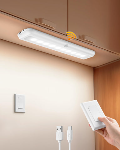 SURAIELEC under-cabinet light close-up showing wireless wall switch control.