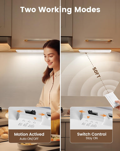 SURAIELEC under-cabinet light in wall-switch mode demonstrates reach.