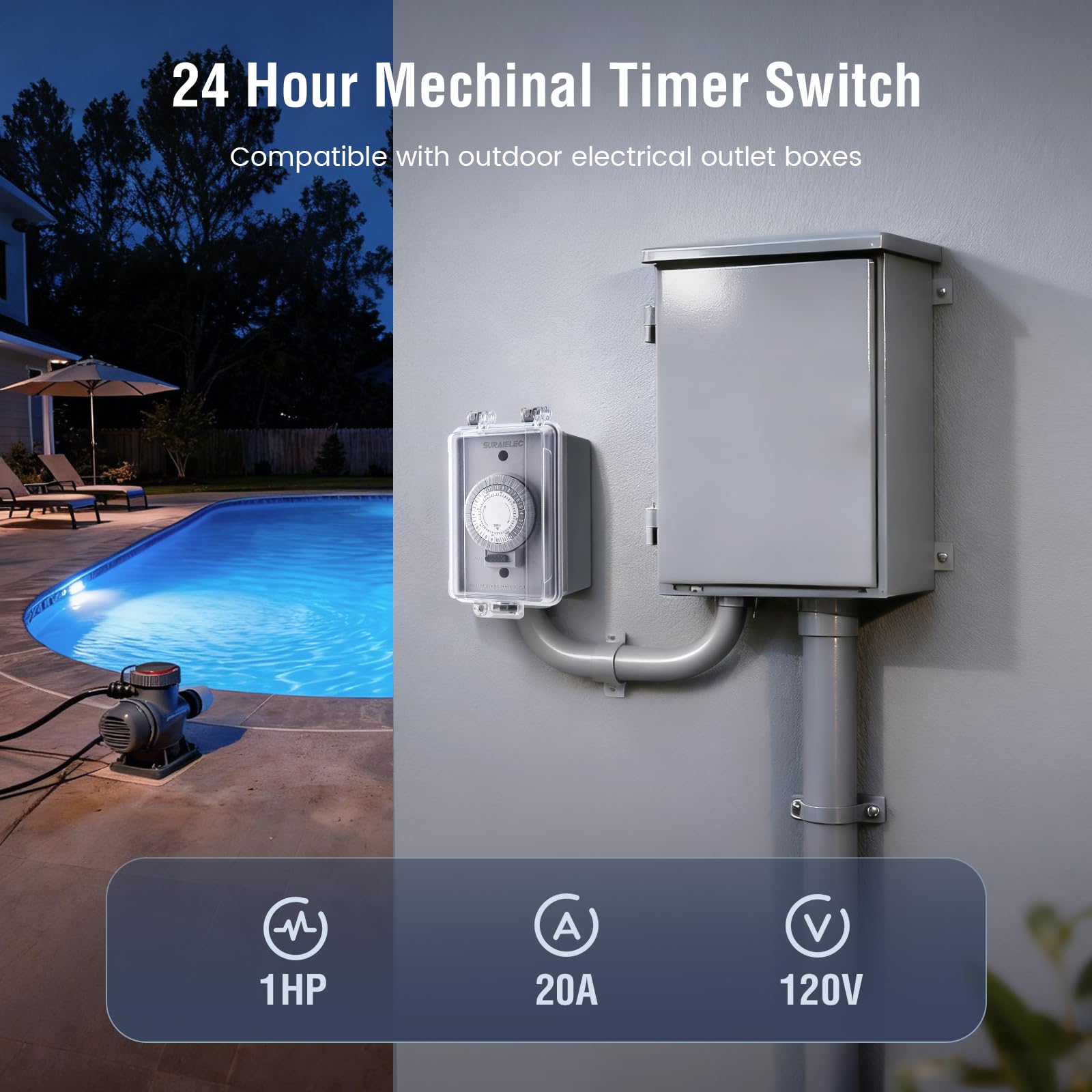 SURAIELEC weatherproof housing protecting timer in outdoor conditions