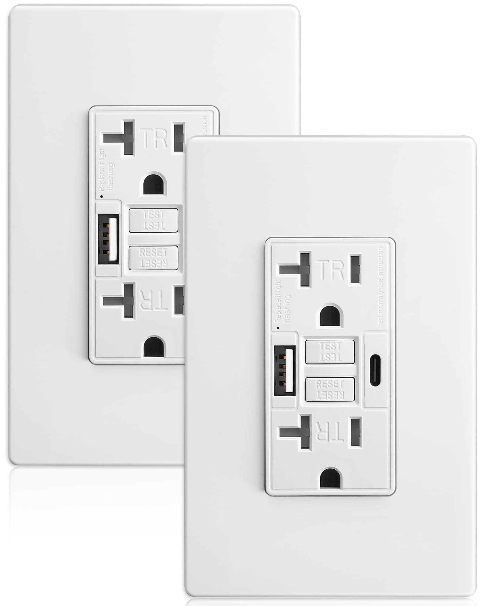 SURAIELEC 20A GFCI outlet front view with USB-C and USB-A for convenient charging