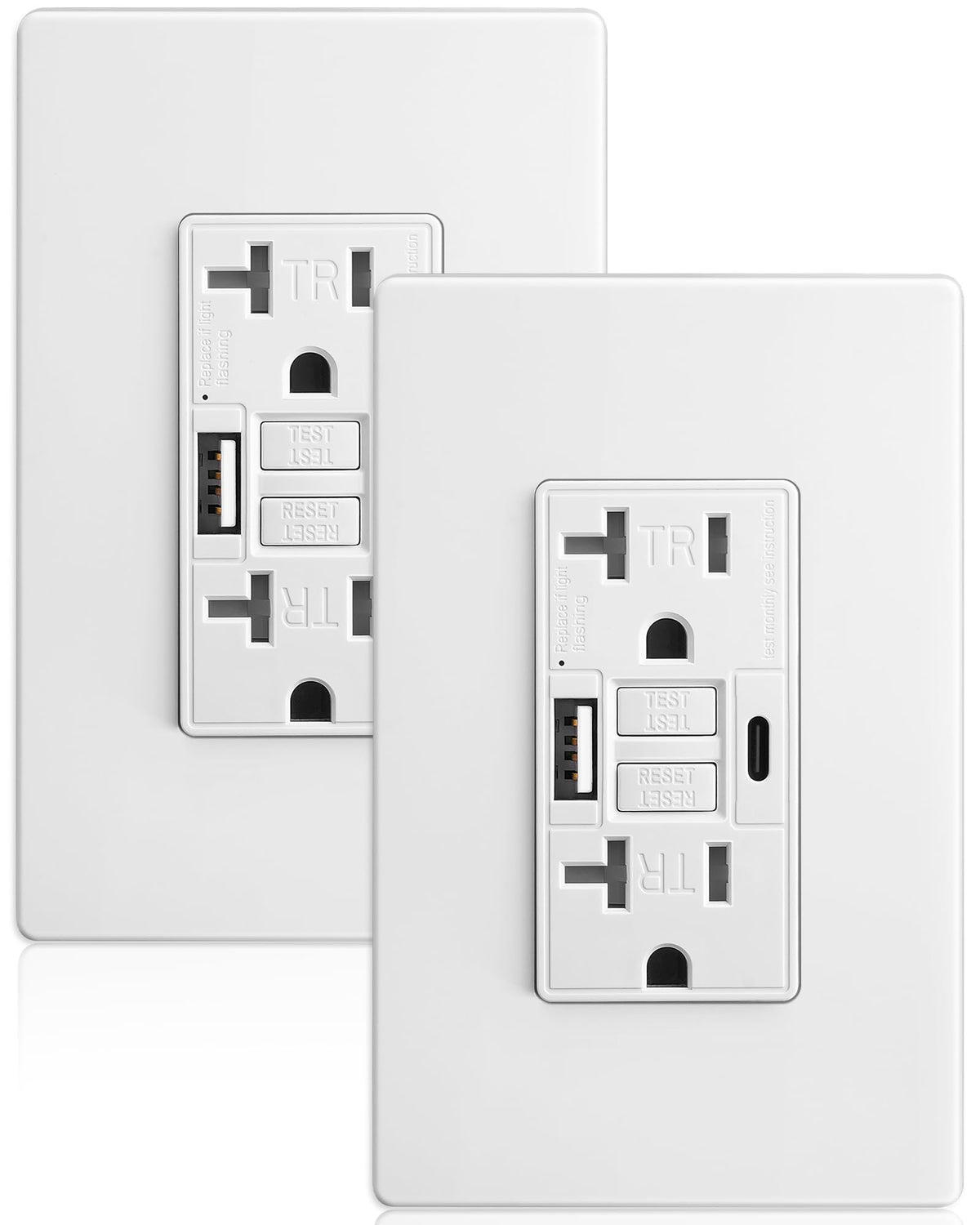SURAIELEC 20A GFCI outlet front view with USB-C and USB-A for convenient charging