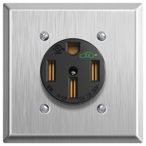 SURAIELEC 50A NEMA 14-50R outlet with stainless steel faceplate for durable connections.