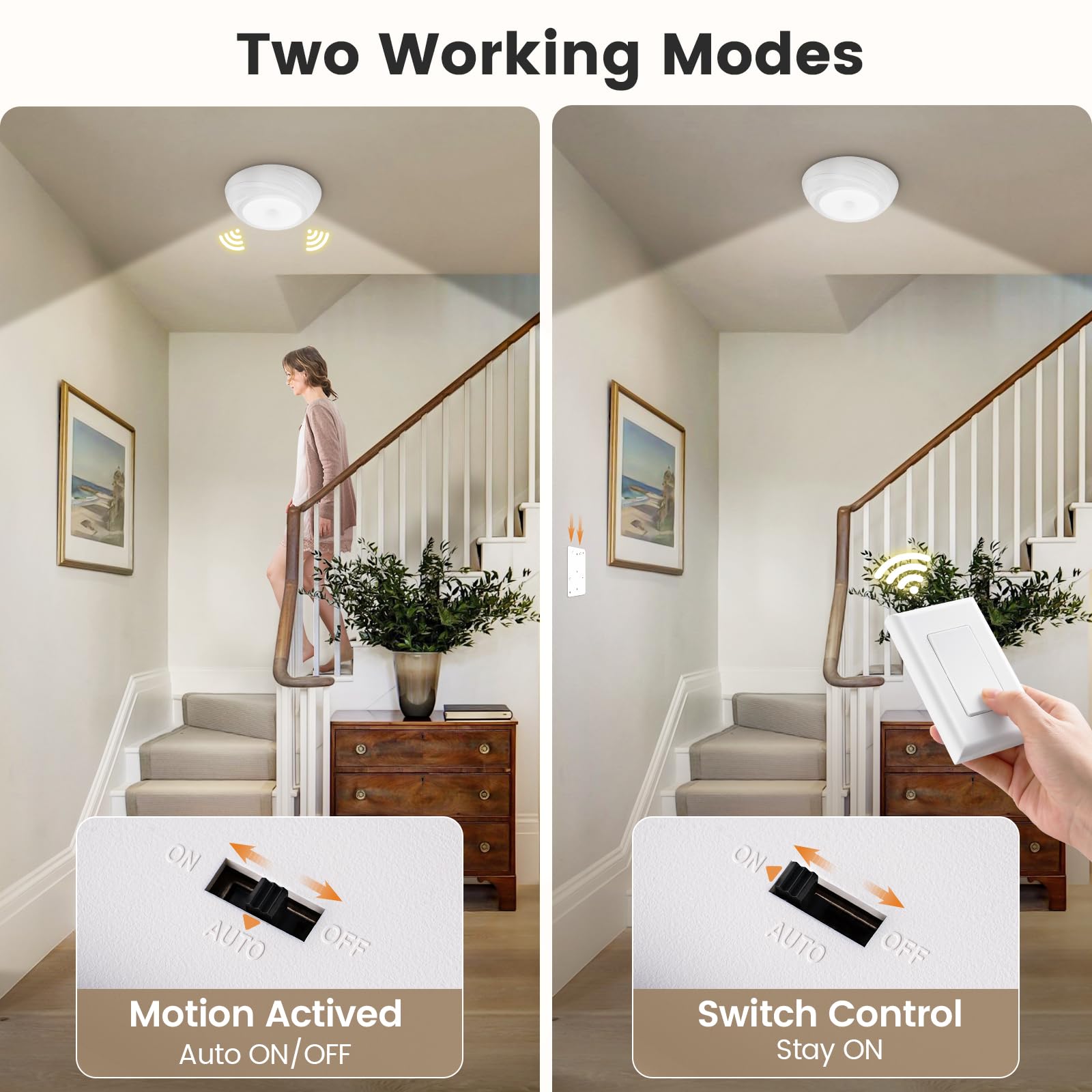 SURAIELEC battery ceiling light with wall switch for easy control.