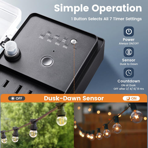 SURAIELEC dusk-to-dawn sensor timer automatically powers outdoor lights at dusk